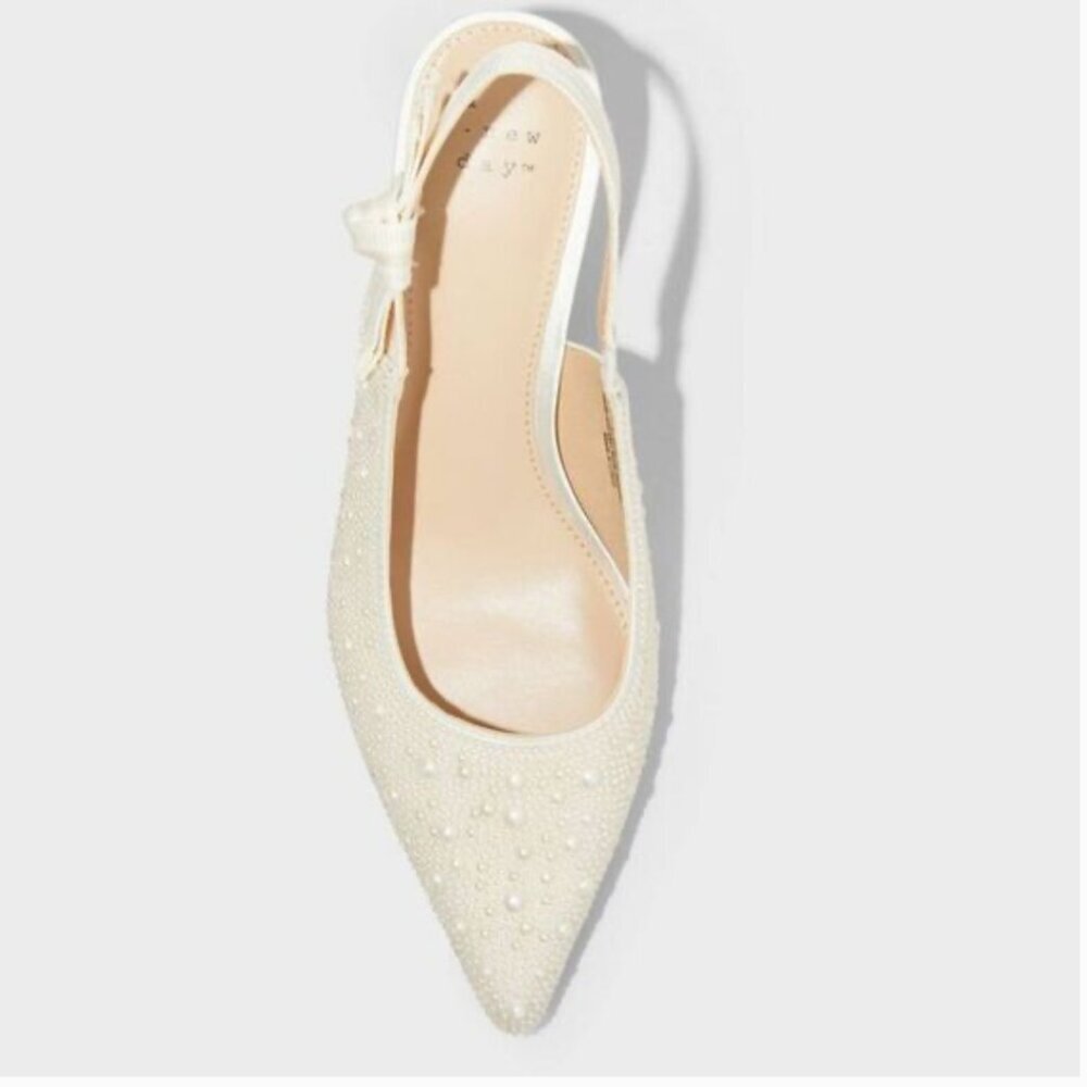 a new day NWT Milan Pearl Embellished Ivory Slingback Heels Bridal Formal Dressy - Picture 2 of 6